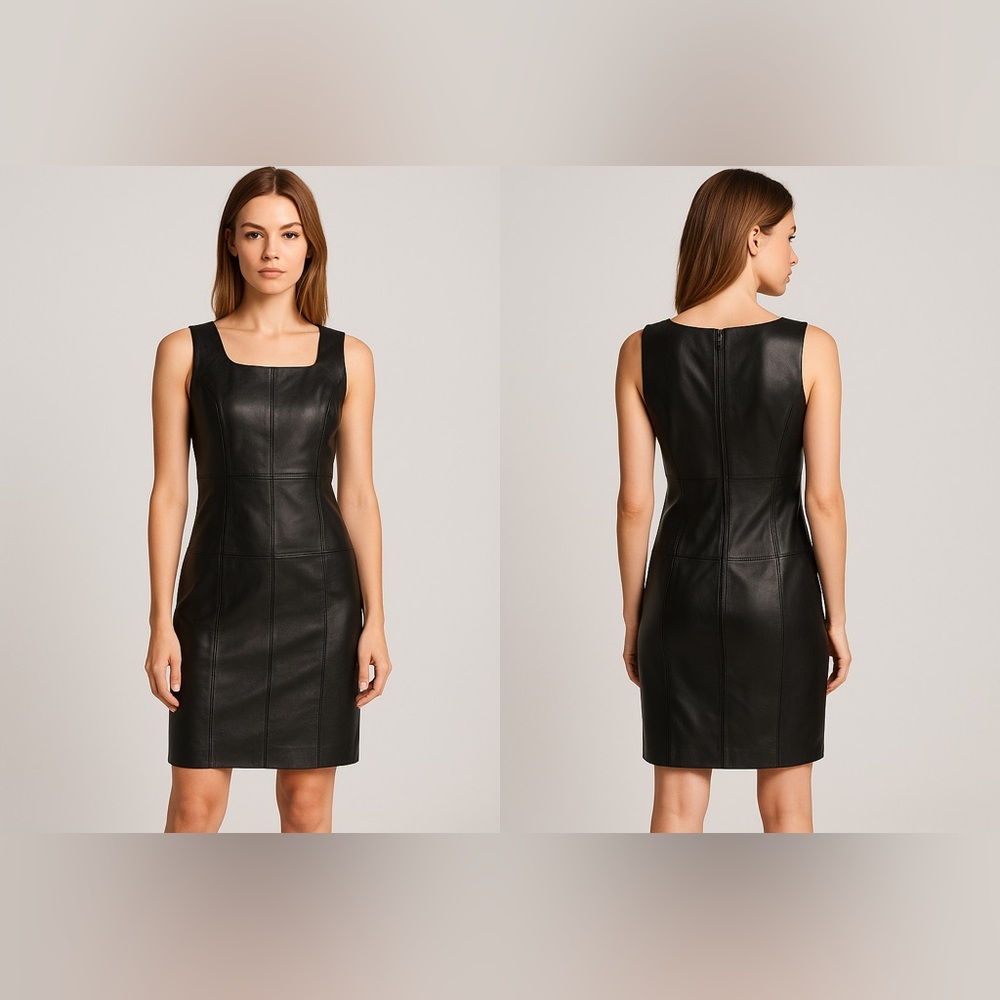 Spenser Jeremy Black Sleeveless Sheath Mini leather dress